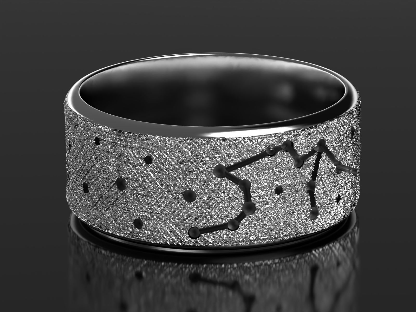 Aquarius silver ring with constellations 3D print model_2