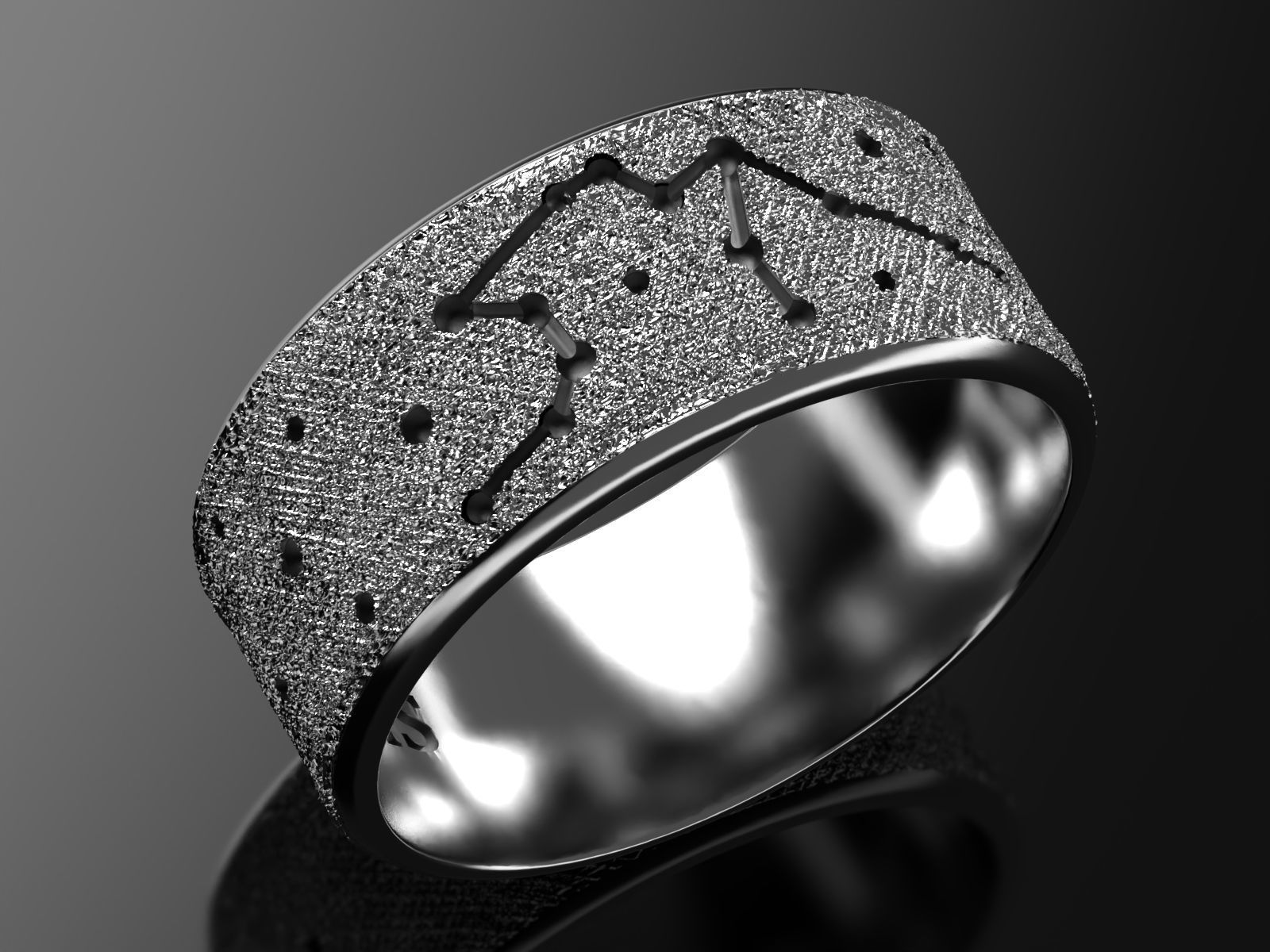 Aquarius silver ring with constellations 3D print model_5