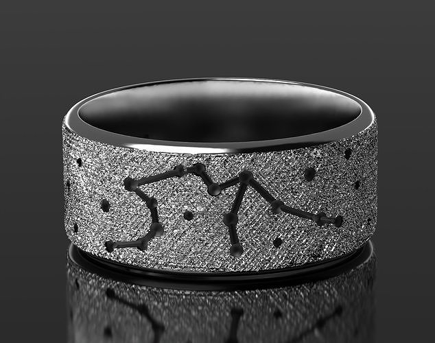 Aquarius silver ring with constellations 3D print model