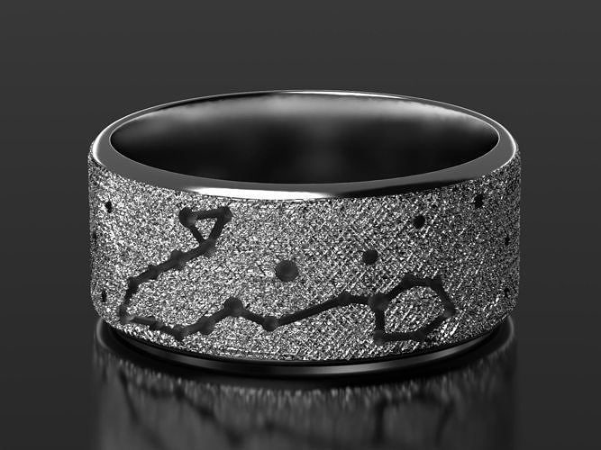 Pisces silver ring with constellations 3D print model