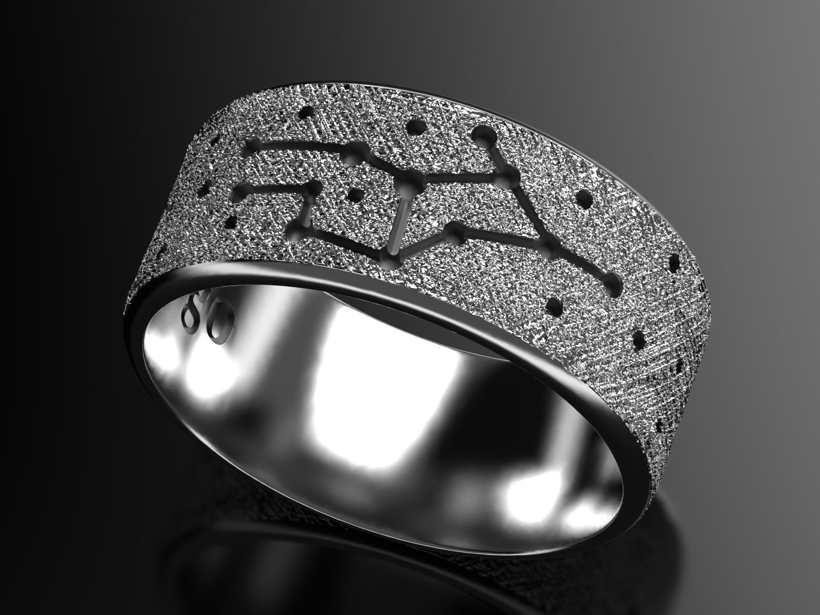 Virgo silver ring with constellations 3D print model_4
