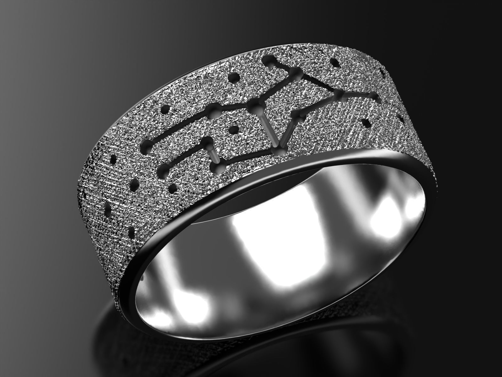 Virgo silver ring with constellations 3D print model_5