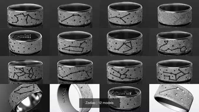 Zodiac constellation ring 3D Model Collection