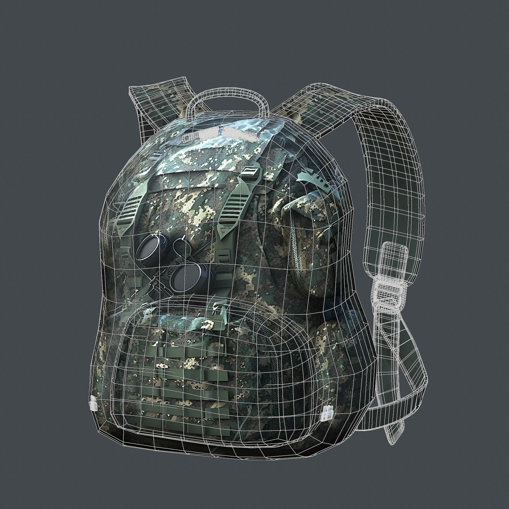 Backpack military combat Black baggage Low-poly Low-poly 3D model_10
