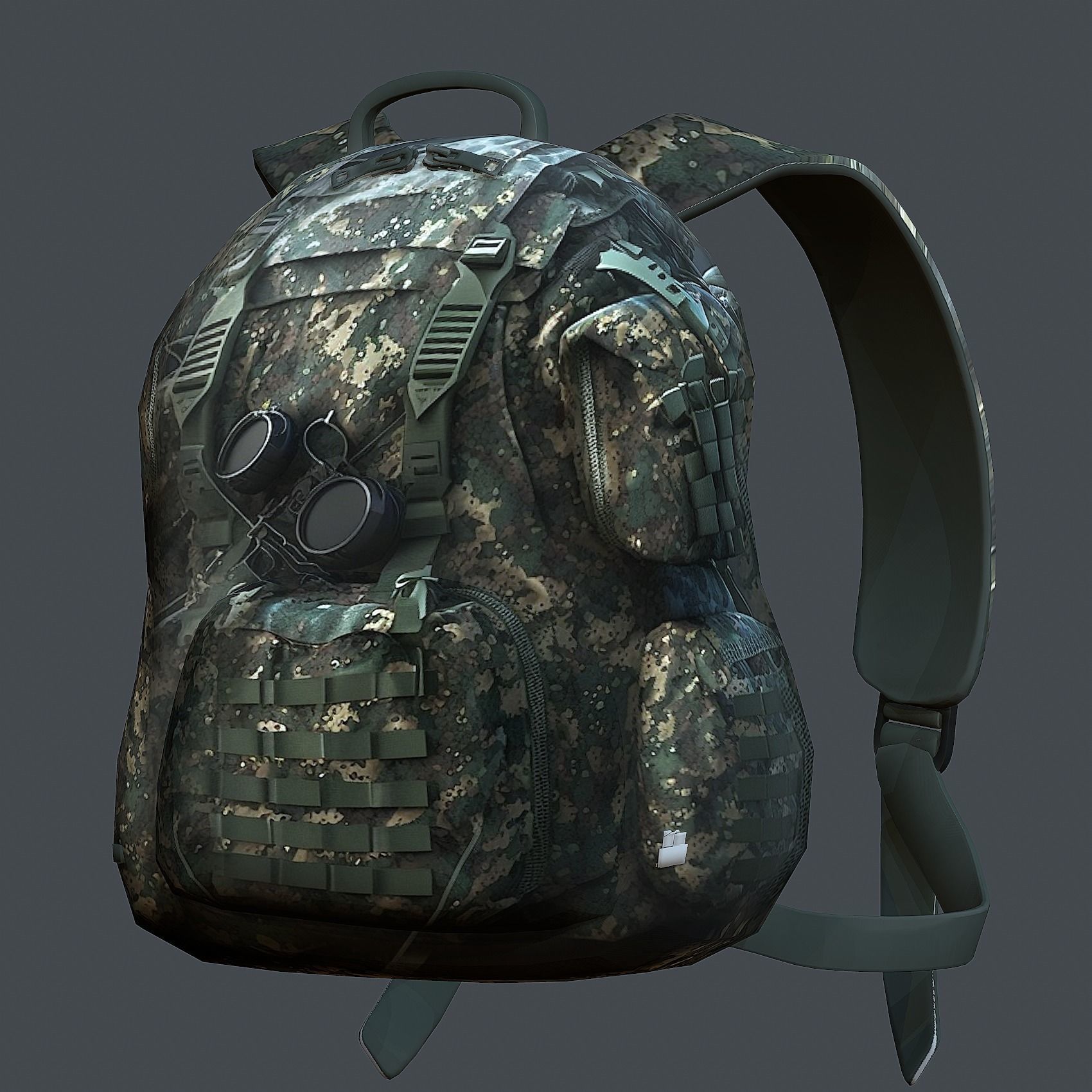 Backpack military combat Black baggage Low-poly Low-poly 3D model_1