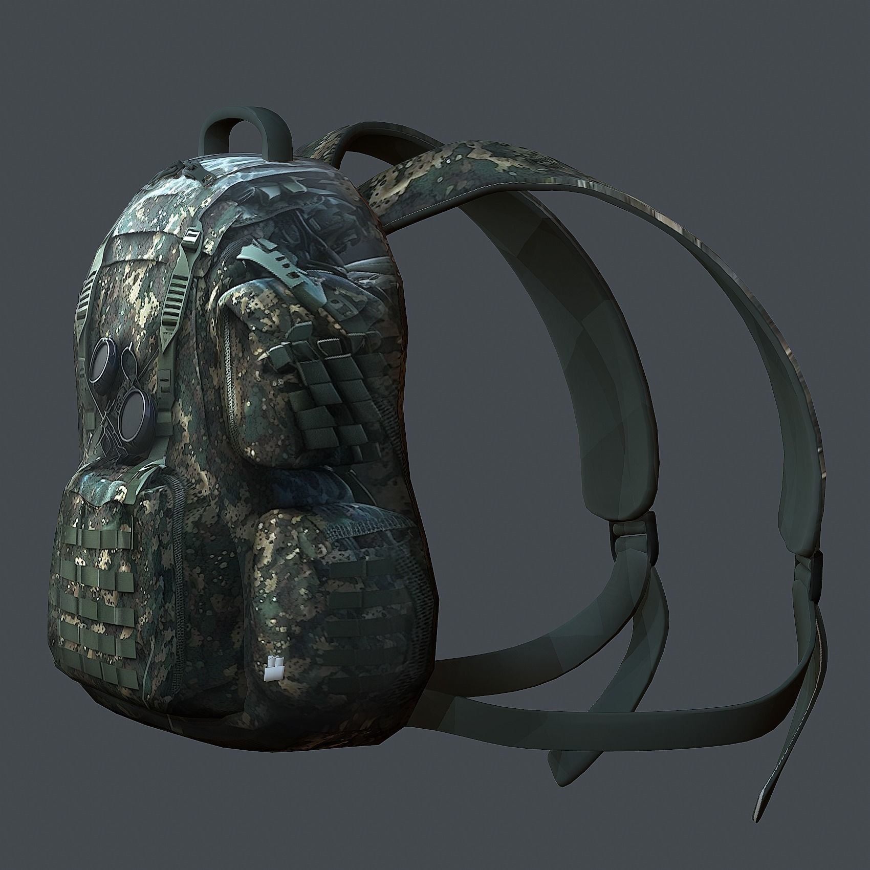 Backpack military combat Black baggage Low-poly Low-poly 3D model_8