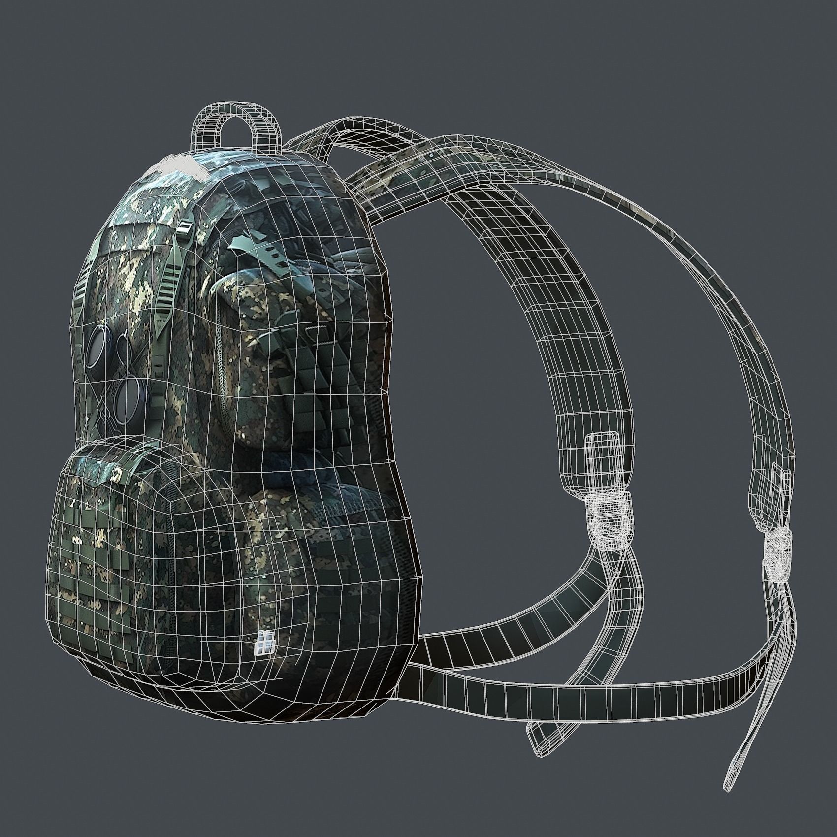 Backpack military combat Black baggage Low-poly Low-poly 3D model_9