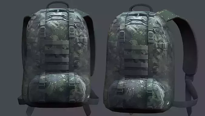 Backpack military combat Black baggage Low-poly