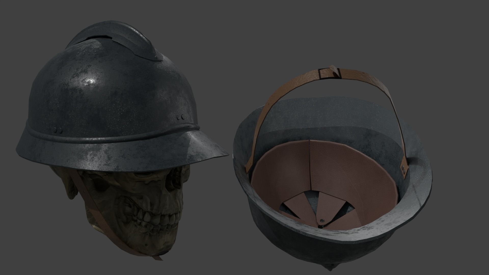 Adrian helmet - WW1  WW2 - V1 Low-poly 3D model_2