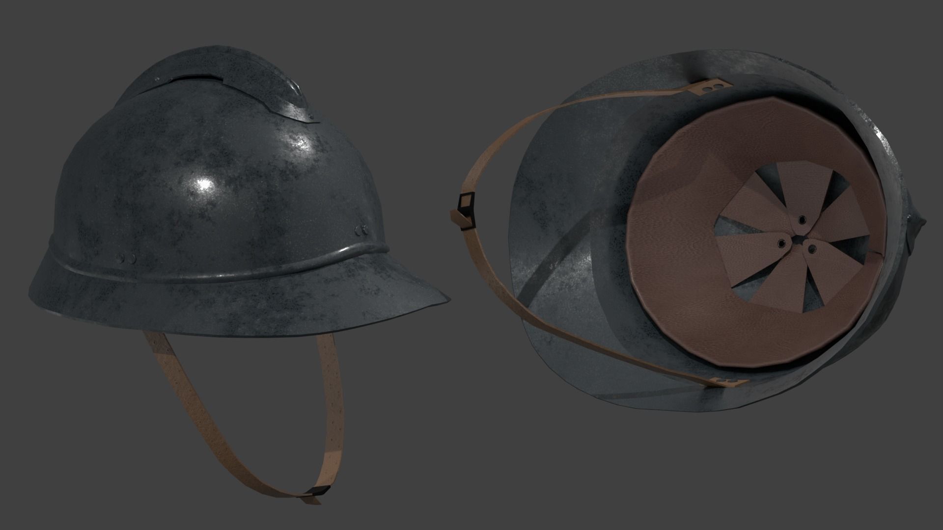 Adrian helmet - WW1  WW2 - V1 Low-poly 3D model_15