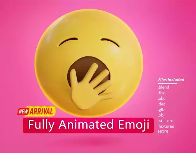 Yawning face Animated Emoji Low-poly 3D model