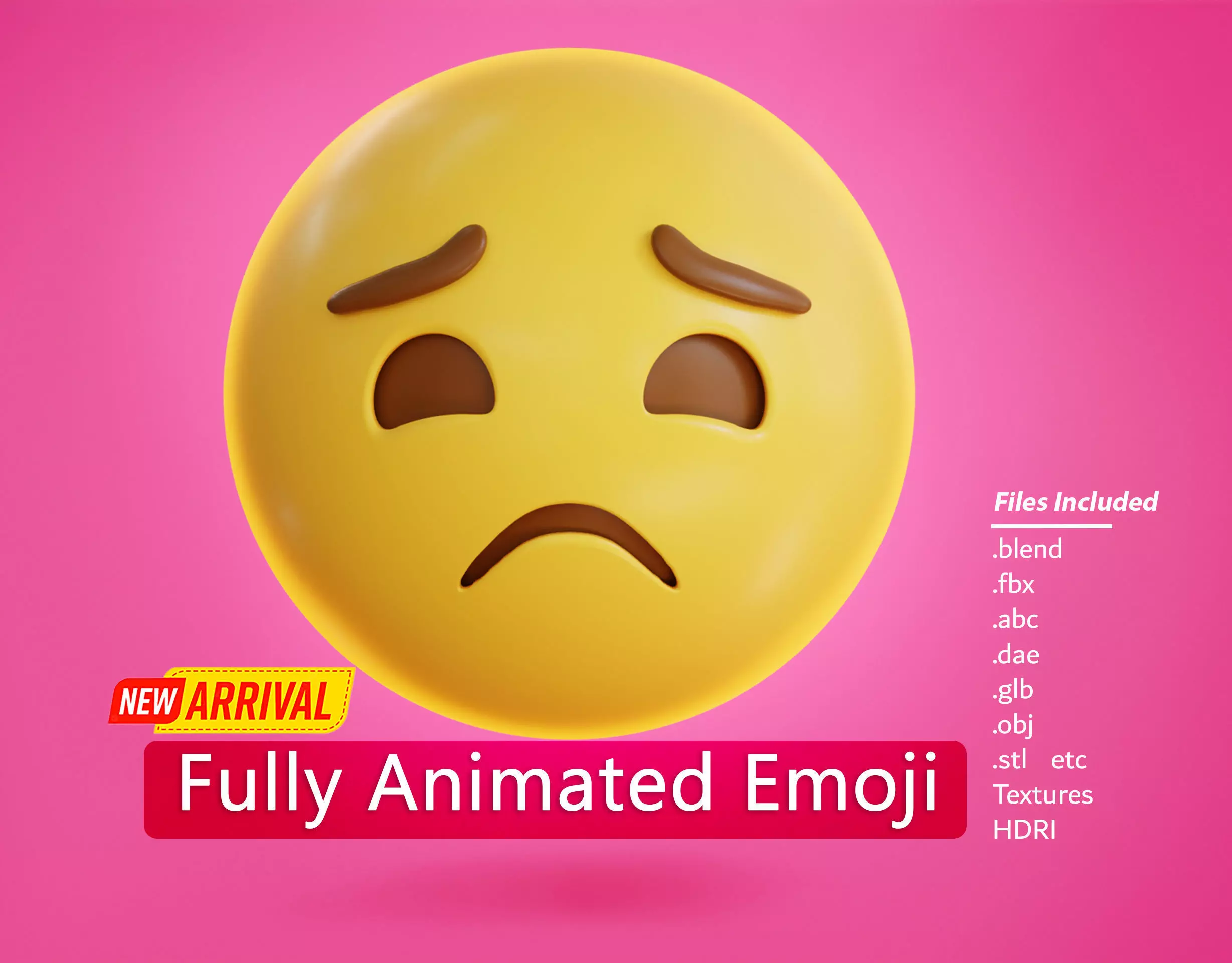 Worried Animated Emoji Low-poly 3D model_0