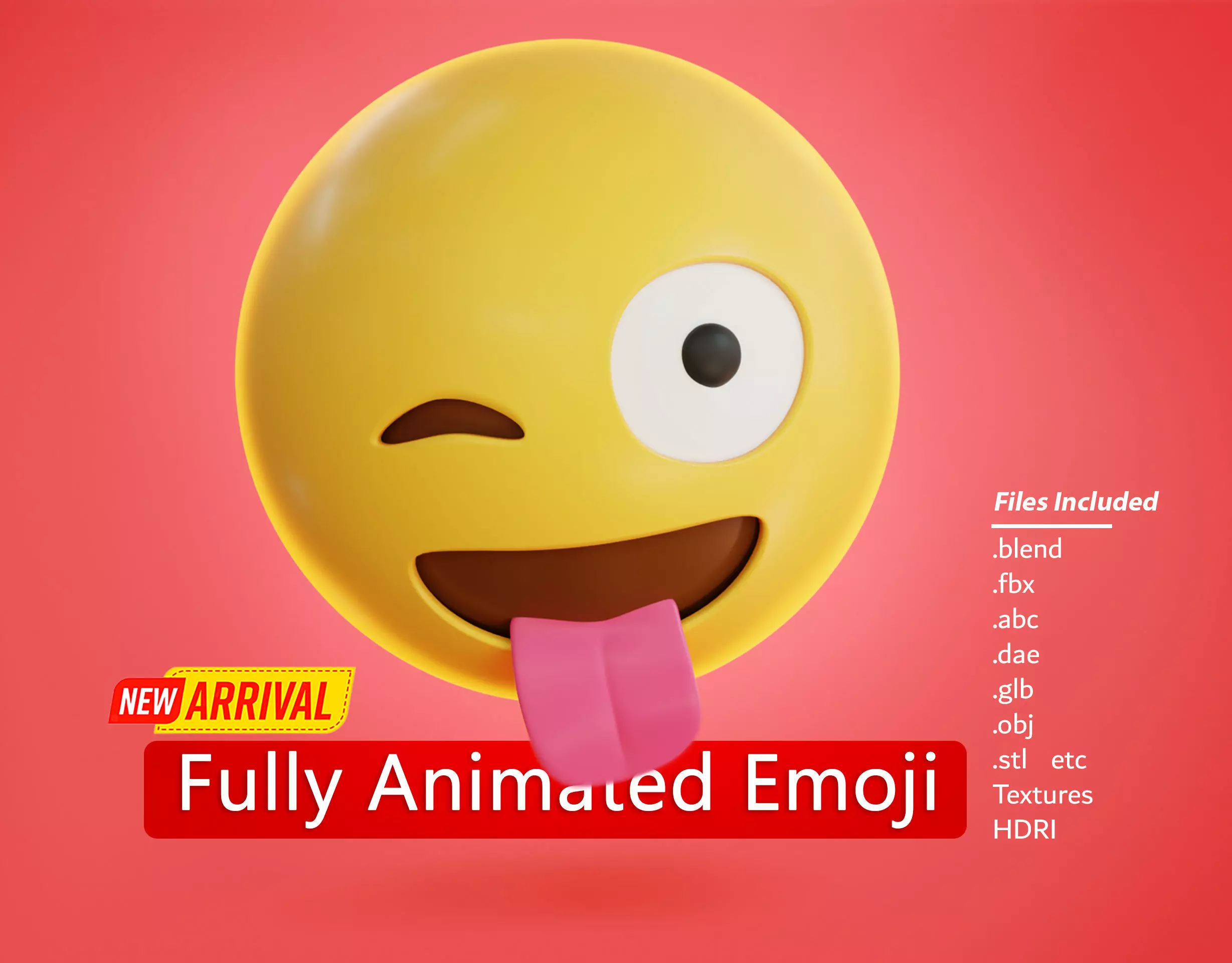 Winking face Tongue Out Animated Emoji Low-poly 3D model_0