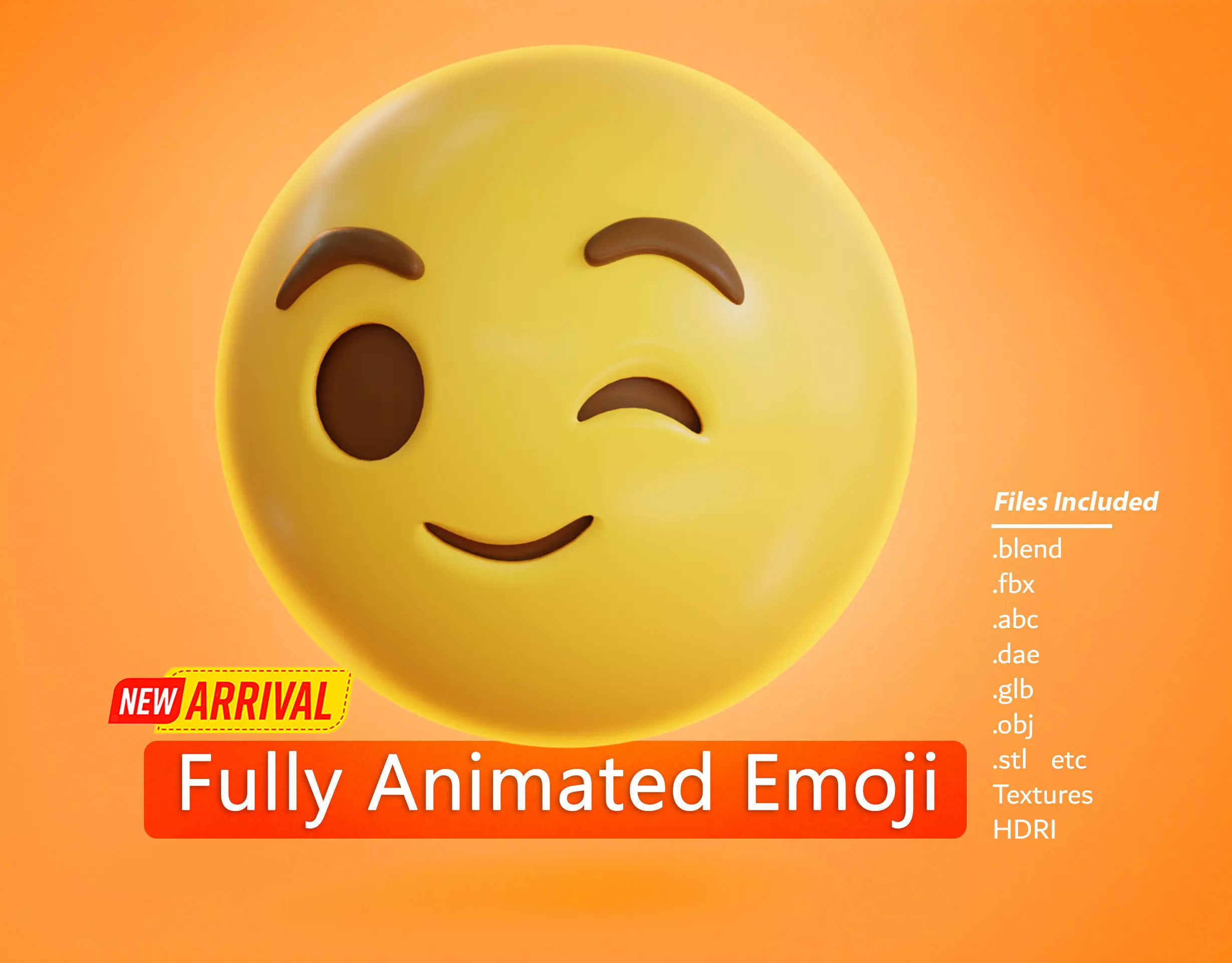 Winking face Animated Emoji Low-poly 3D model_0