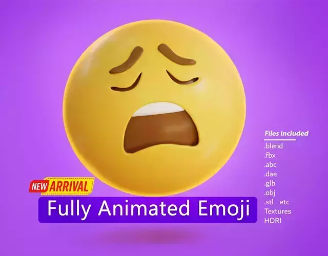 Weary face Animated Emoji Low-poly 3D model