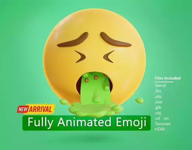 Vomiting face Animated Emoji Low-poly 3D model Vomiting face Animated Emoji Low-poly 3D model