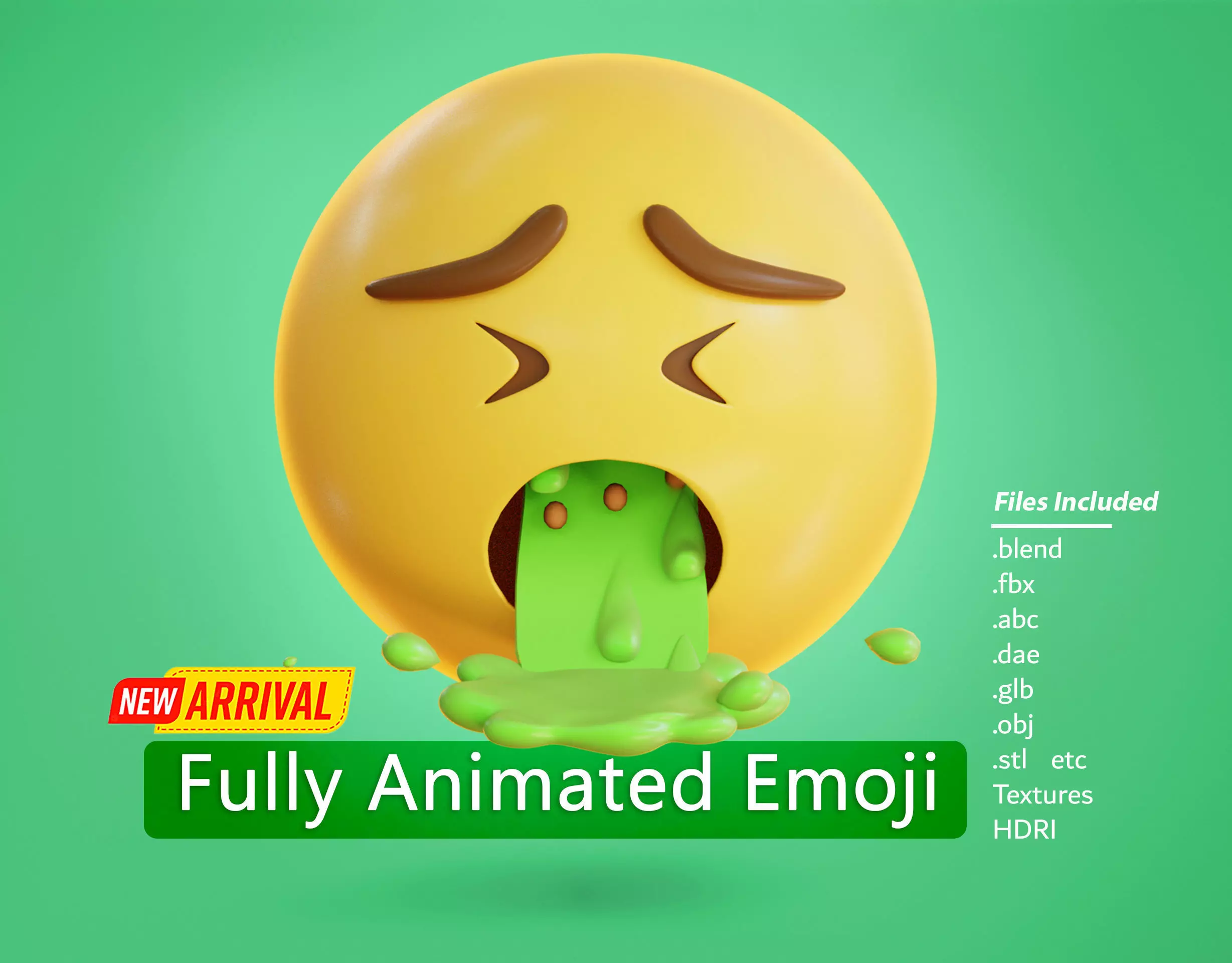 Vomiting face Animated Emoji Low-poly 3D model_0