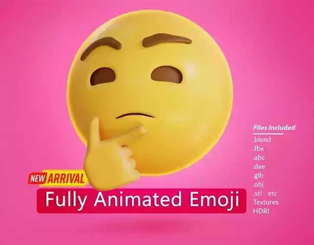 Thinking face Animated Emoji Low-poly 3D model