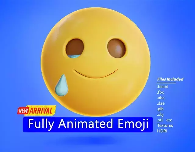 Smiling face with Tear Animated Emoji Low-poly 3D model