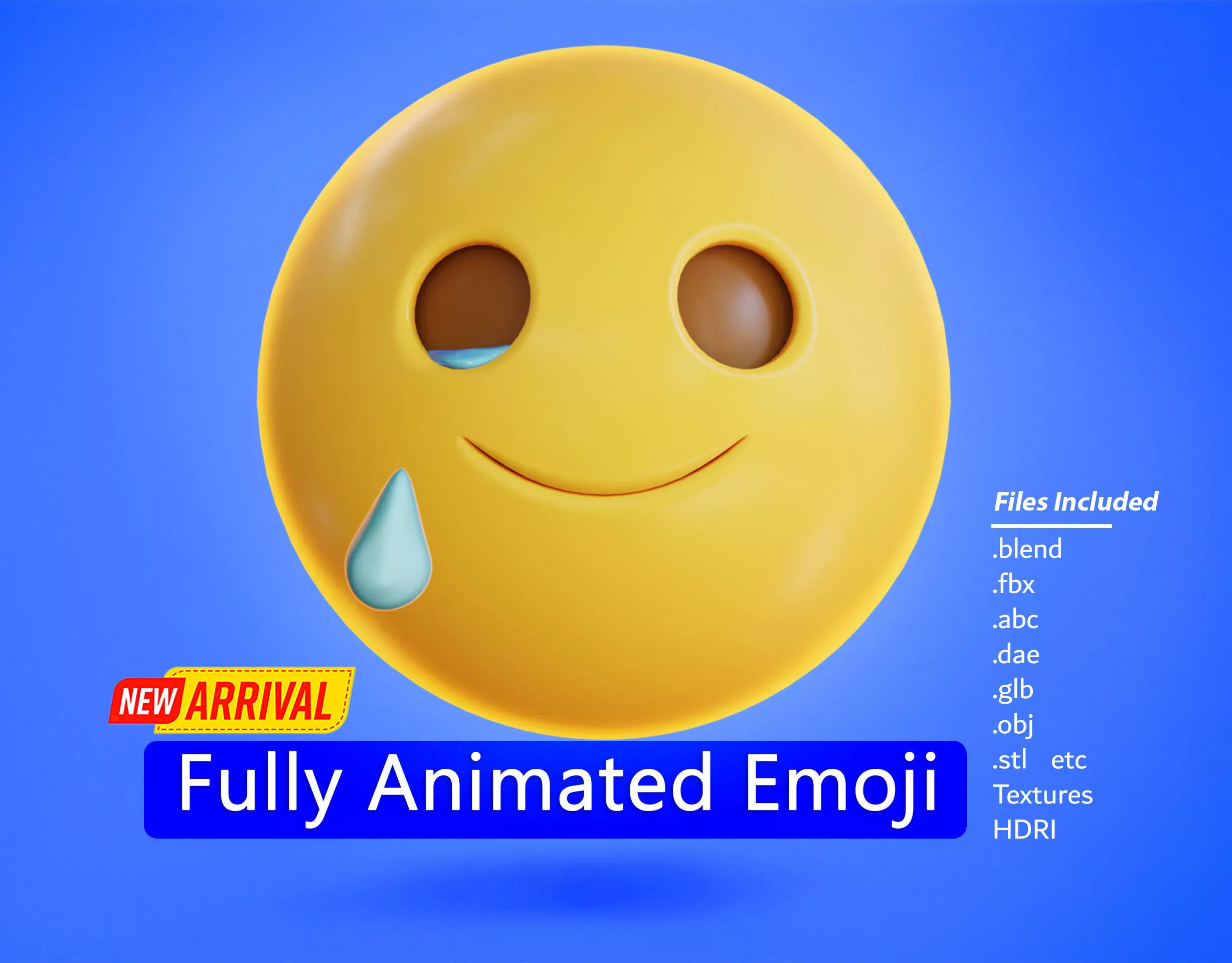 Smiling face with Tear Animated Emoji Low-poly 3D model_0