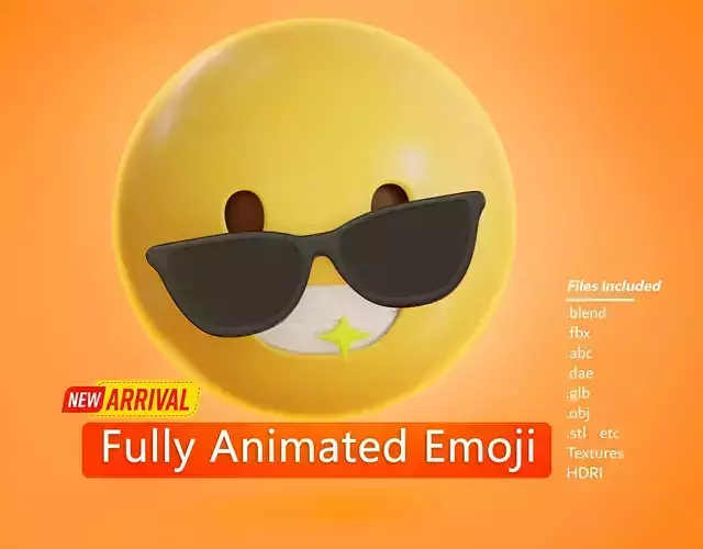 Smiling face with Sunglasses Animated Emoji Low-poly 3D model