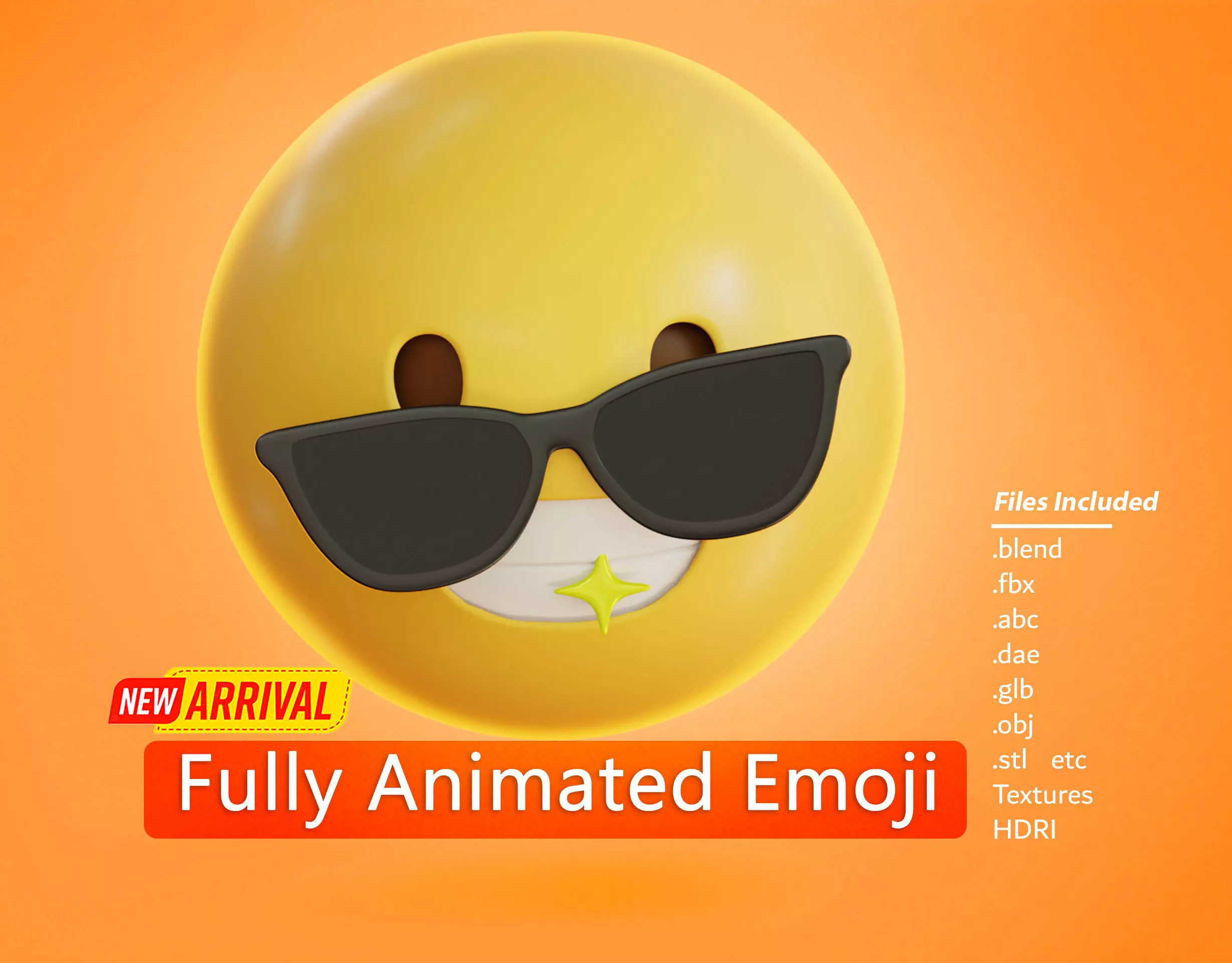 Smiling face with Sunglasses Animated Emoji Low-poly 3D model_0