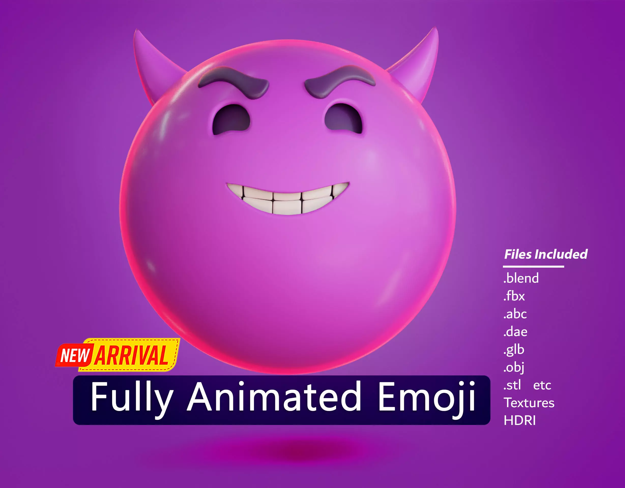 Smiling face with Horns Animated Emoji Low-poly 3D model_0