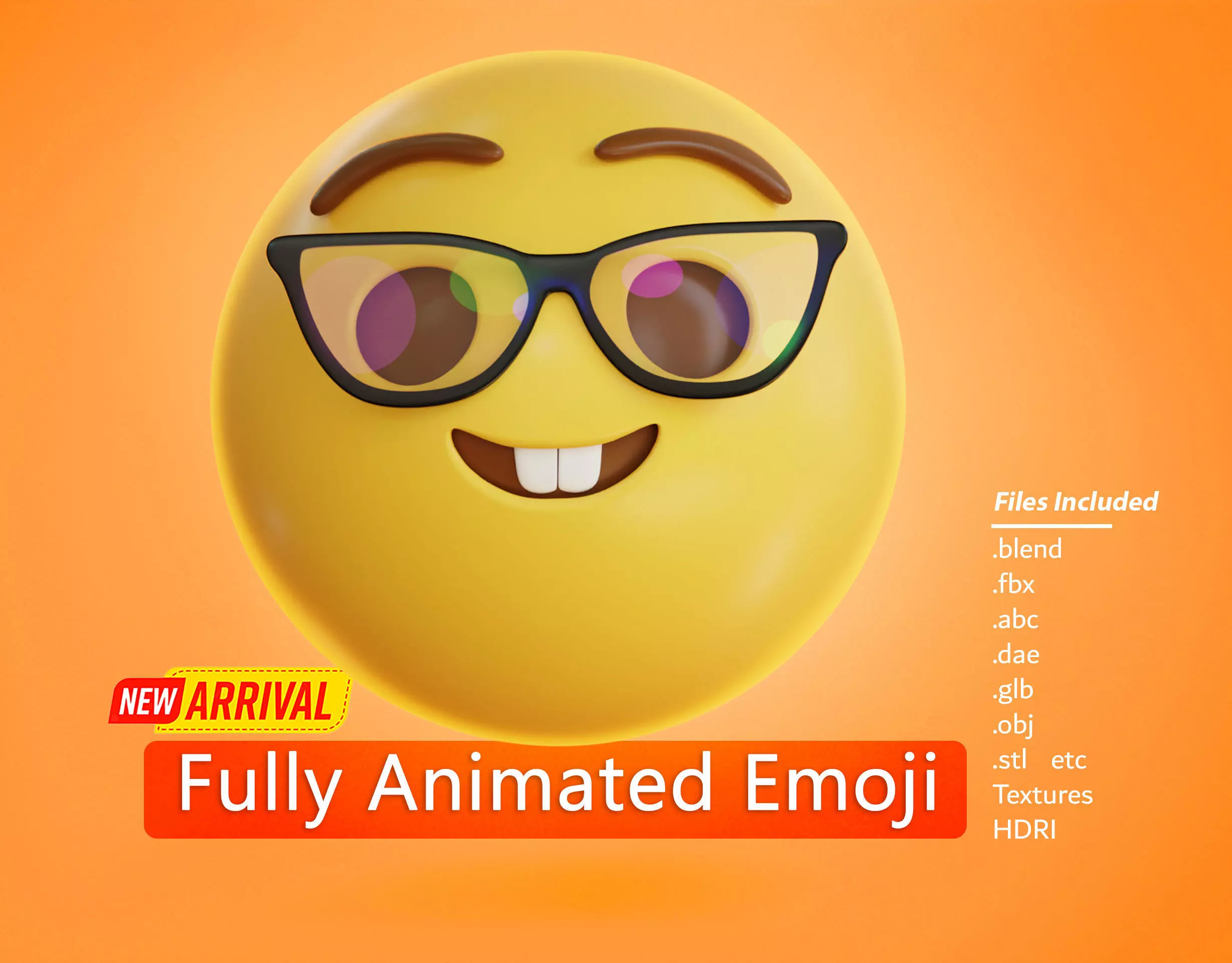 Smiling face with Glasses Animated Emoji Low-poly 3D model_0