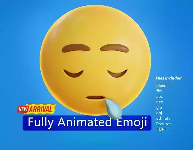 Sleepy face Animated Emoji Low-poly 3D model