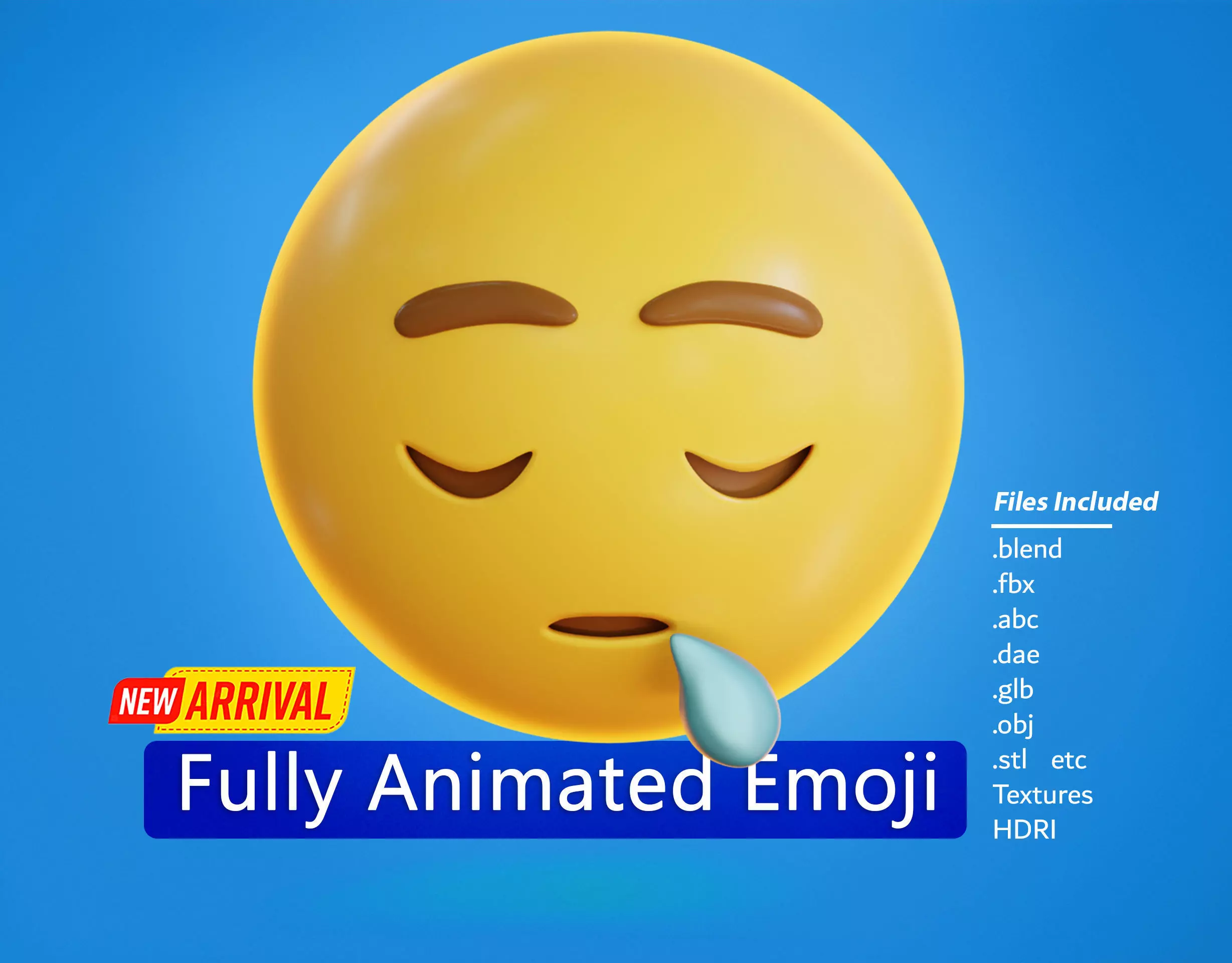 Sleepy face Animated Emoji Low-poly 3D model_0
