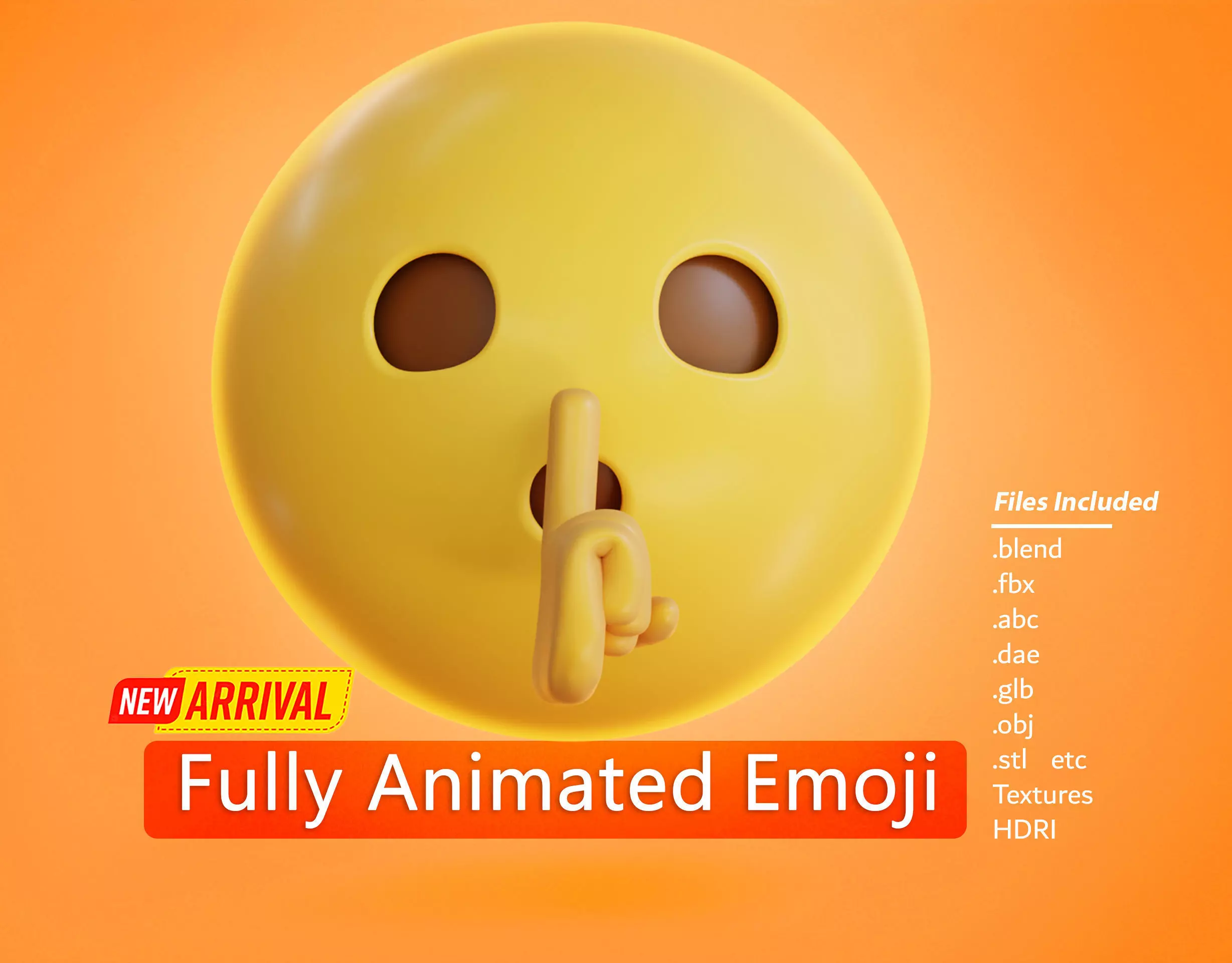 Shushing face  Animated Emoji Low-poly 3D model_0