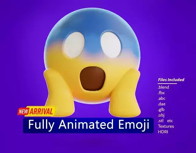 Screaming in fear Animated Emoji Low-poly 3D model