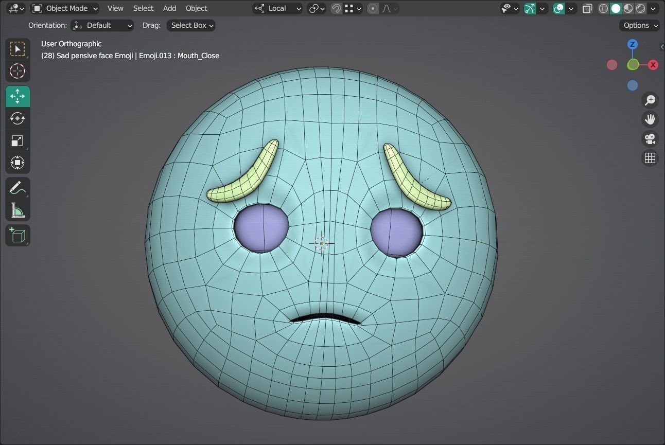 Sad pensive face Animated Emoji Low-poly 3D model_11