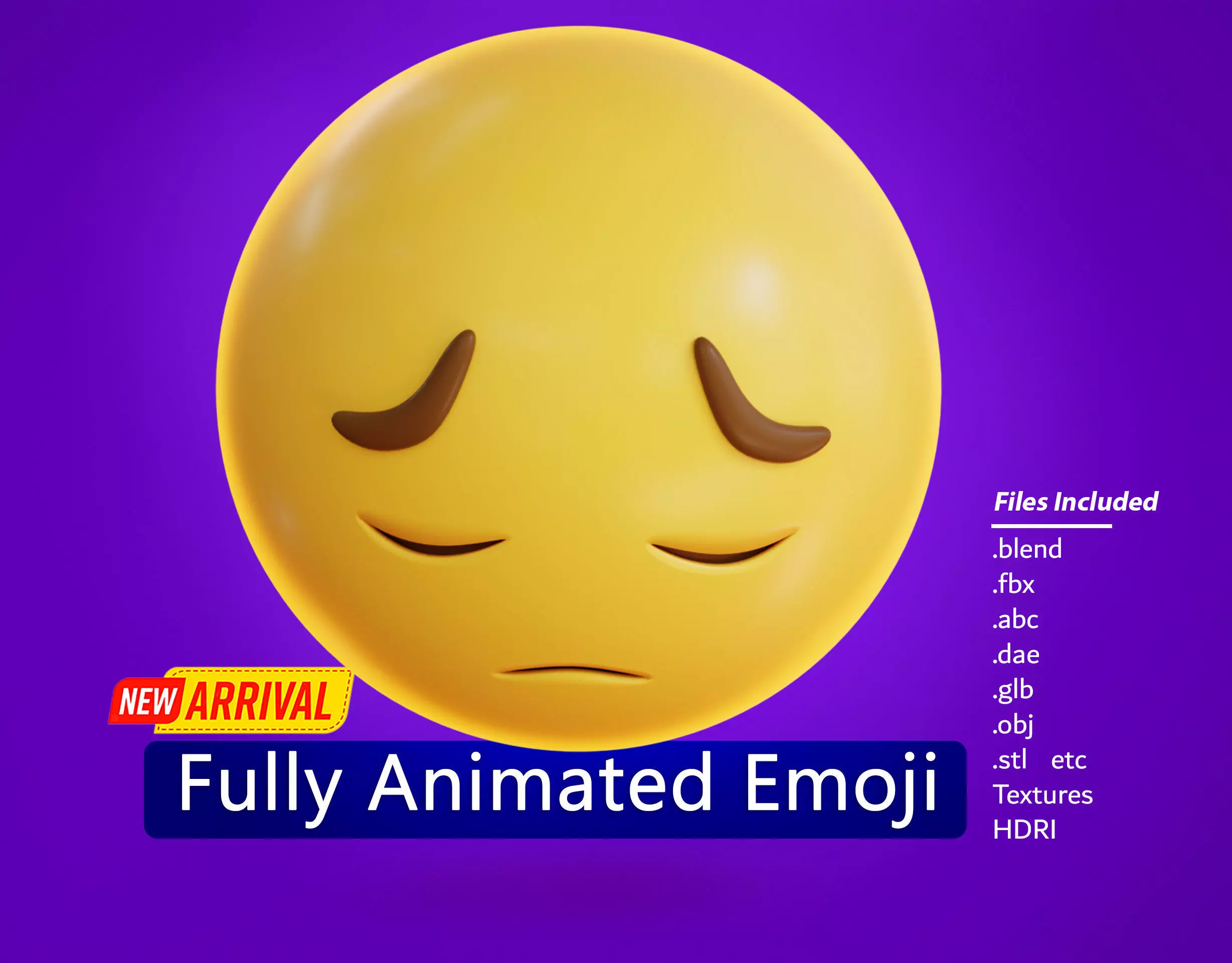 Sad pensive face Animated Emoji Low-poly 3D model_0