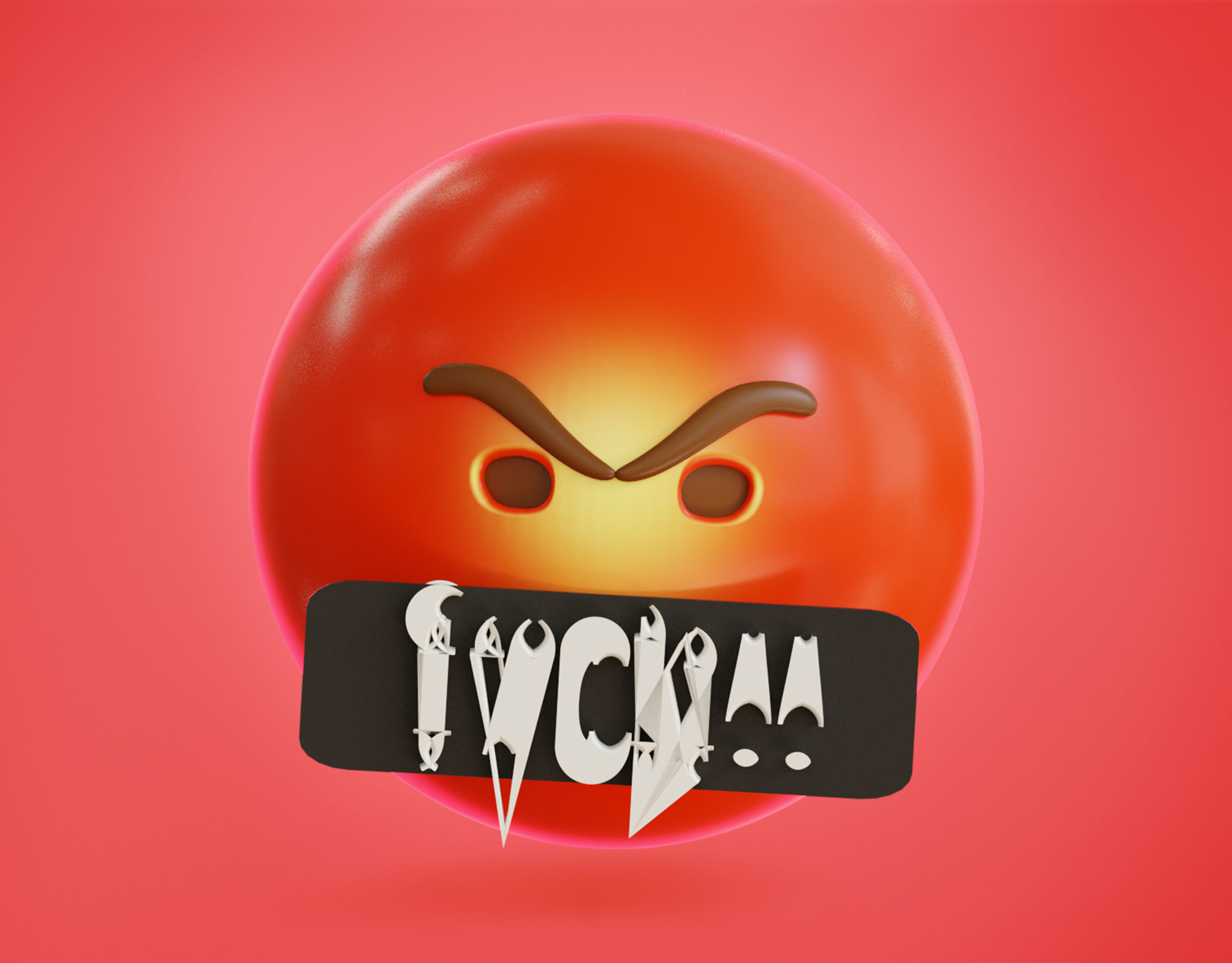 Mad face Animated Emoji Low-poly 3D model_11