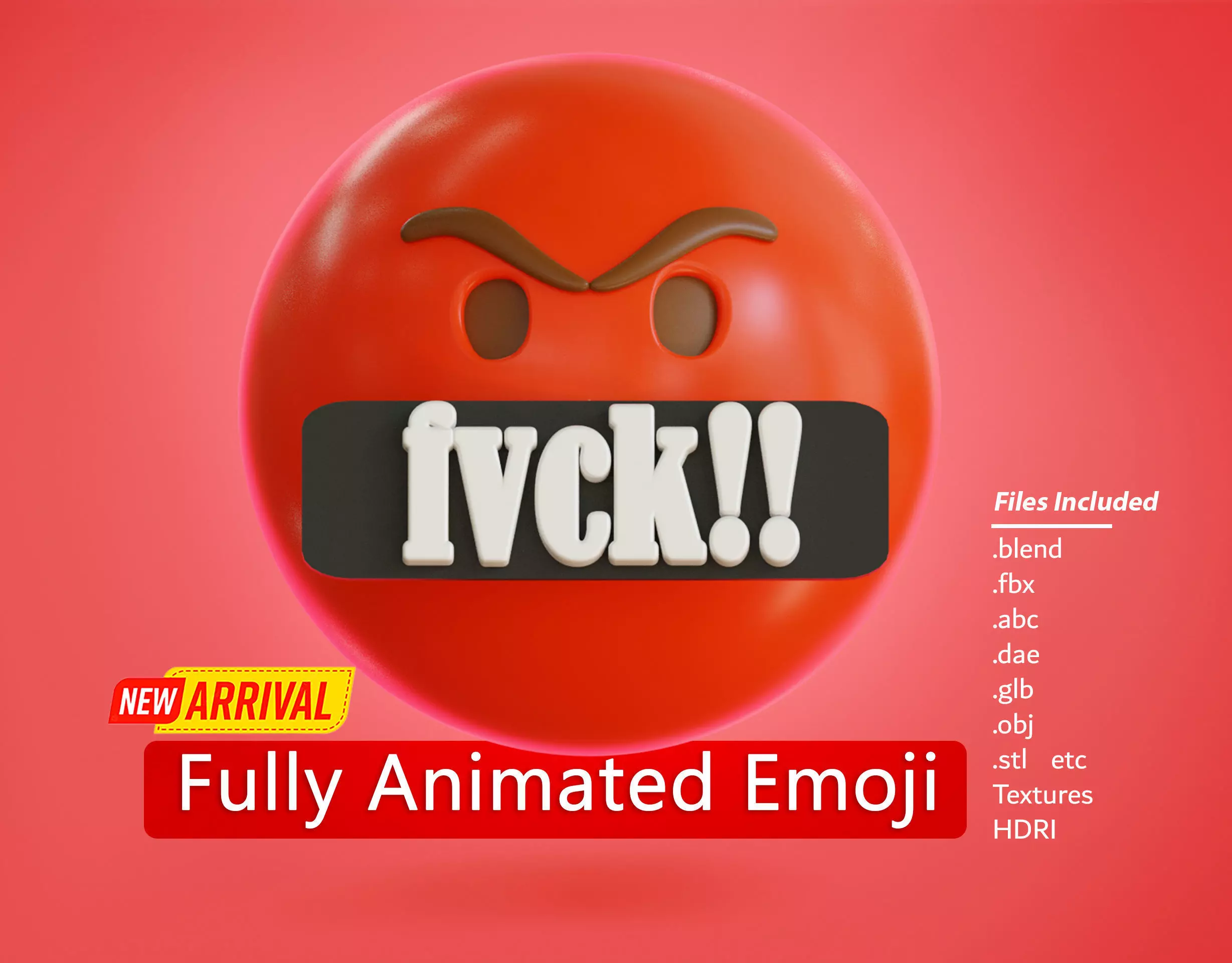 Mad face Animated Emoji Low-poly 3D model_0