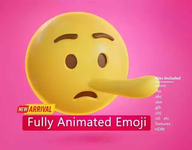 Lying face Animated Emoji Low-poly 3D model