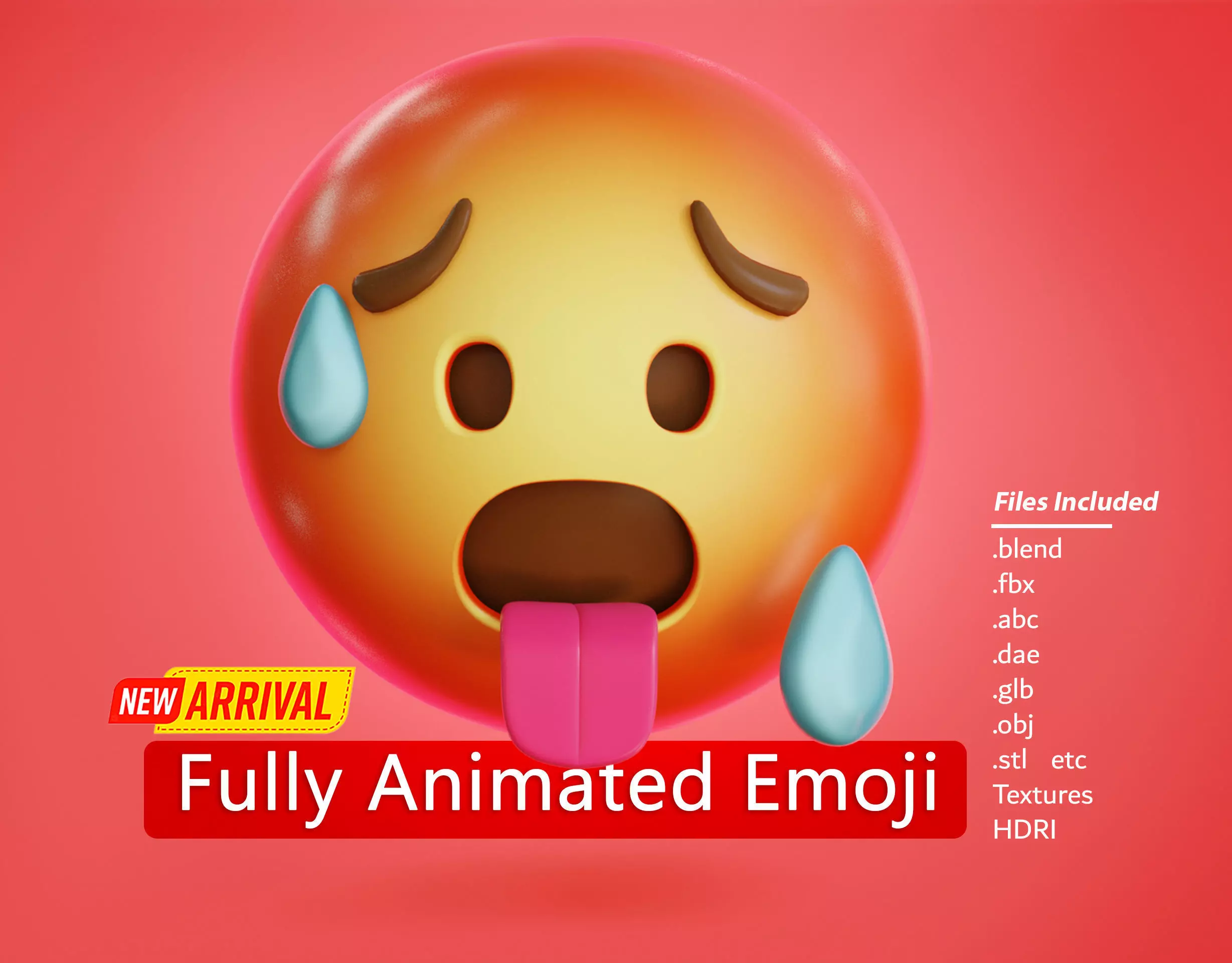 Hot face Animated Emoji Low-poly 3D model
