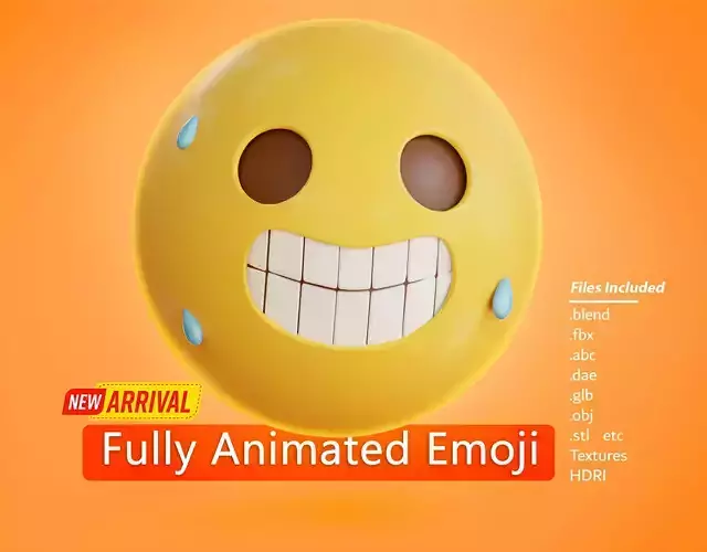 Grimacing face Animated Emoji Low-poly 3D model