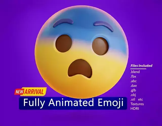Fearful face Animated Emoji Low-poly 3D model