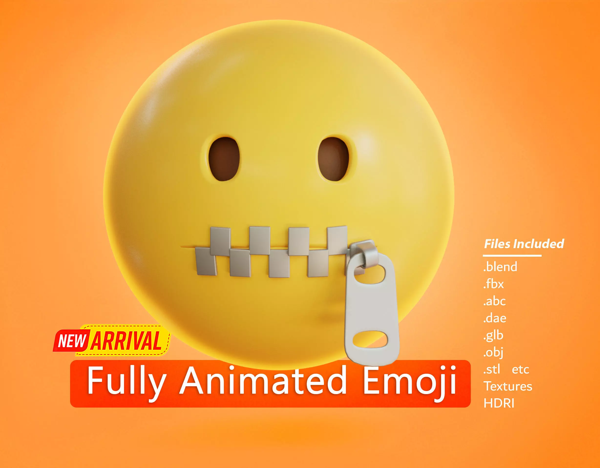 face with Zipper mouth Animated Emoji Low-poly 3D model