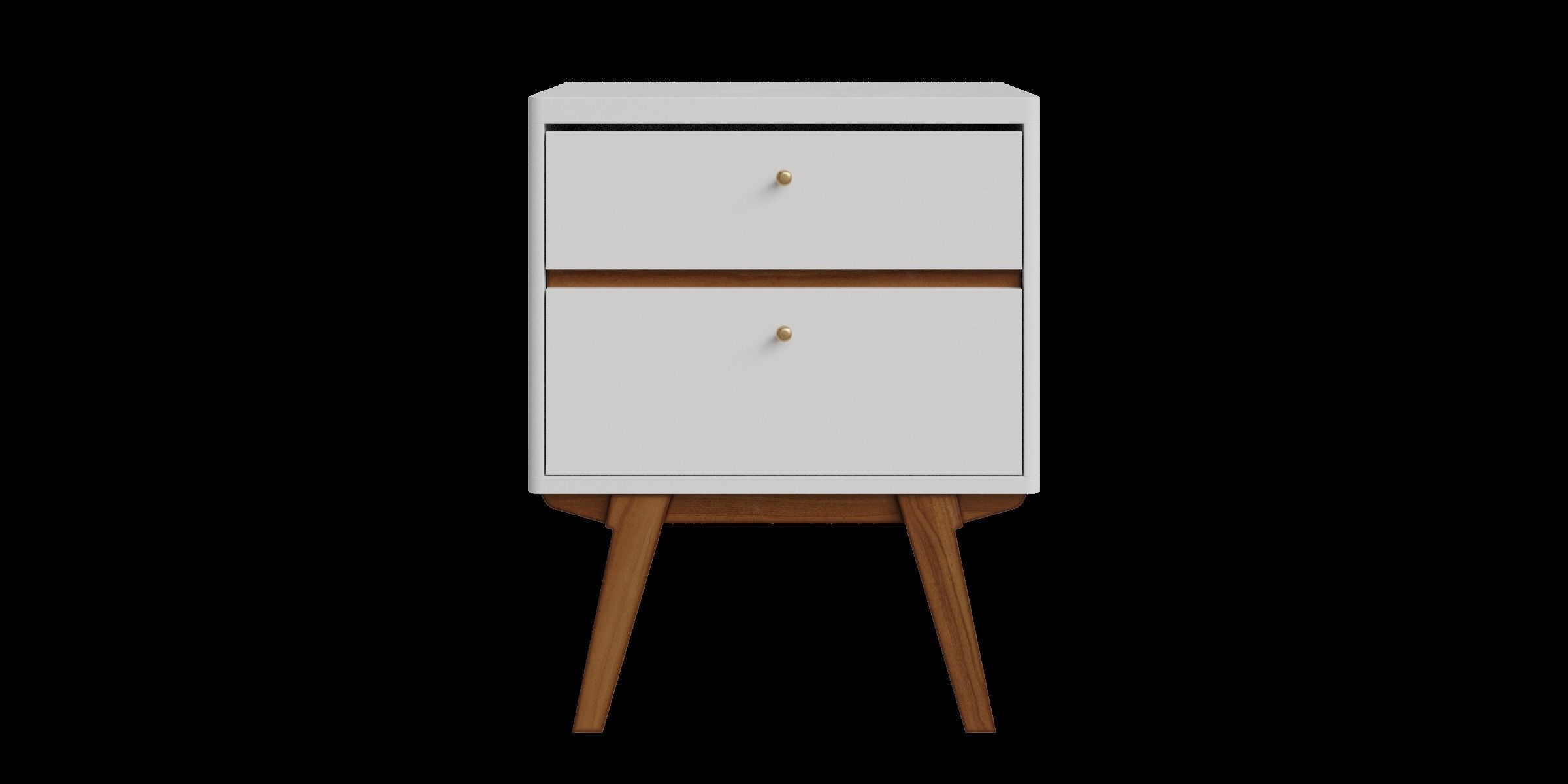 Retro White And Brown 2 Drawer Nightstand 3D model_5