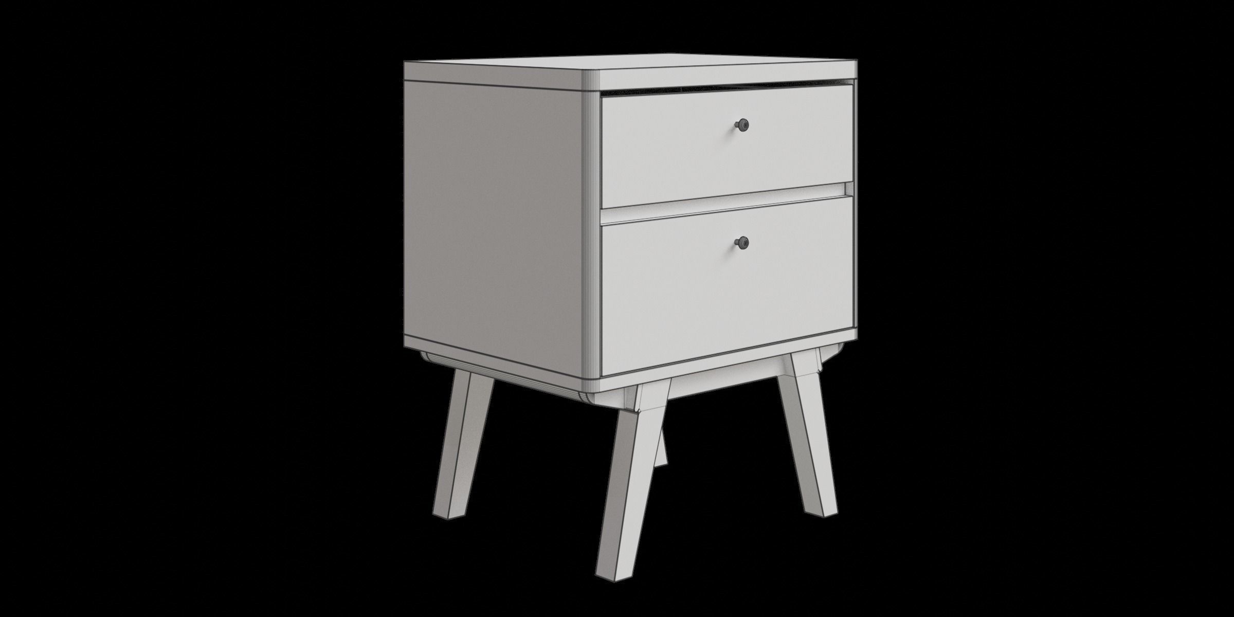 Retro White And Brown 2 Drawer Nightstand 3D model_9
