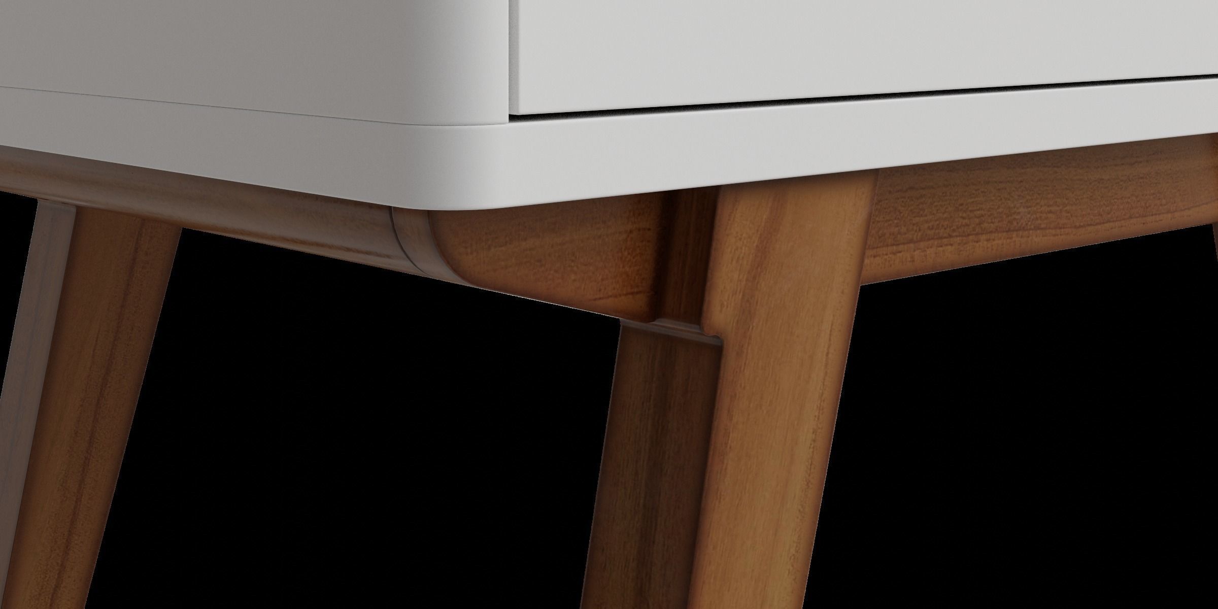 Retro White And Brown 2 Drawer Nightstand 3D model_8