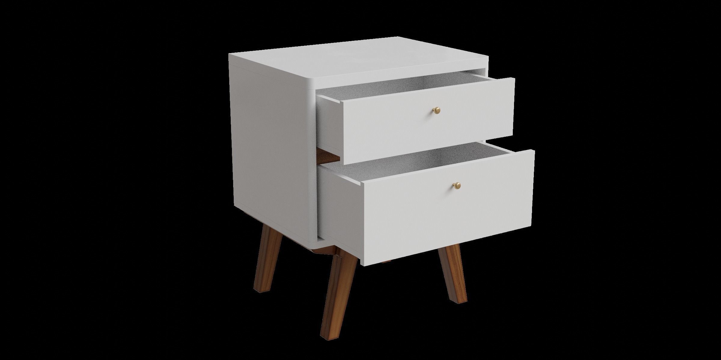 Retro White And Brown 2 Drawer Nightstand 3D model_3