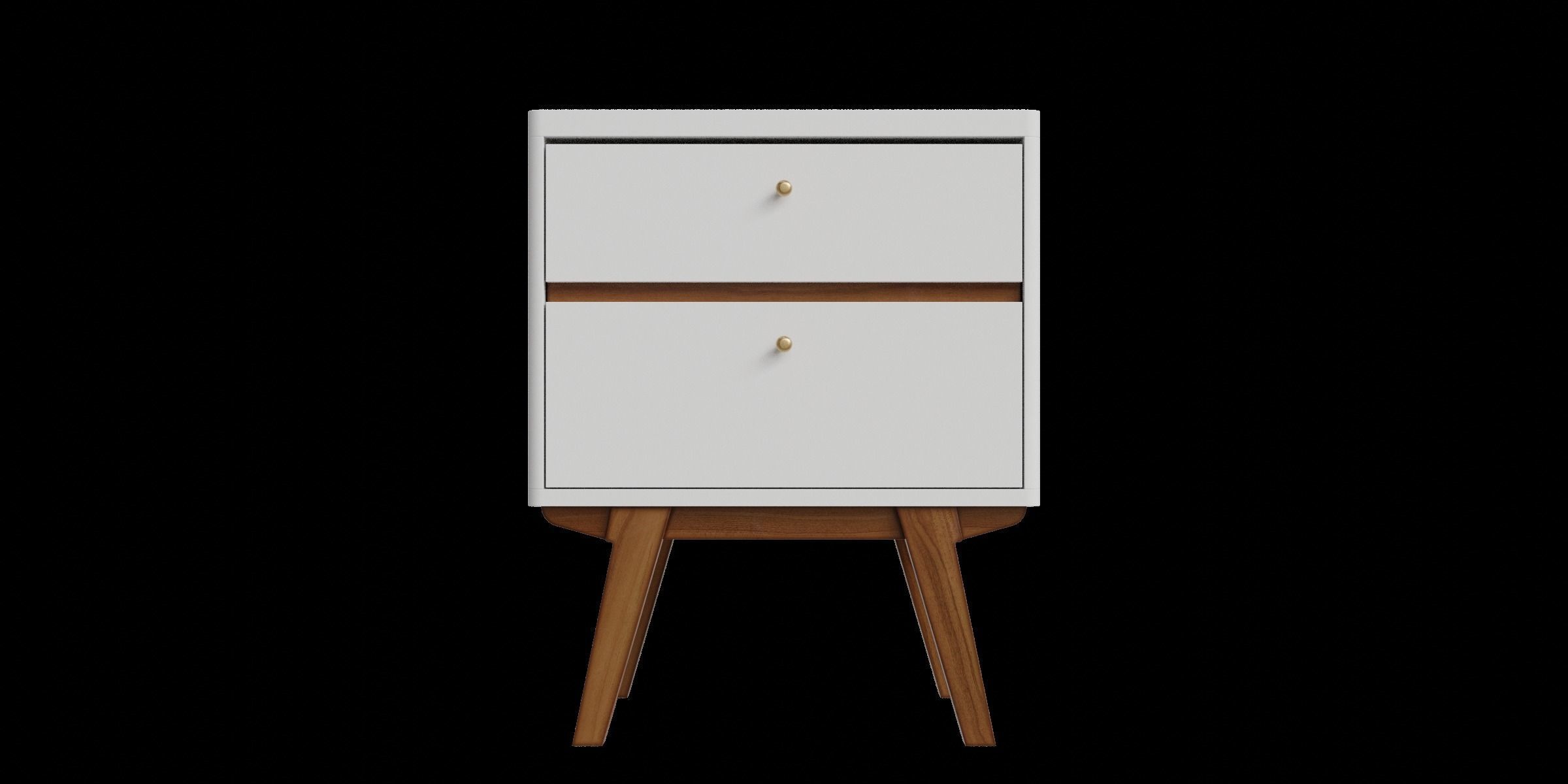 Retro White And Brown 2 Drawer Nightstand 3D model_4