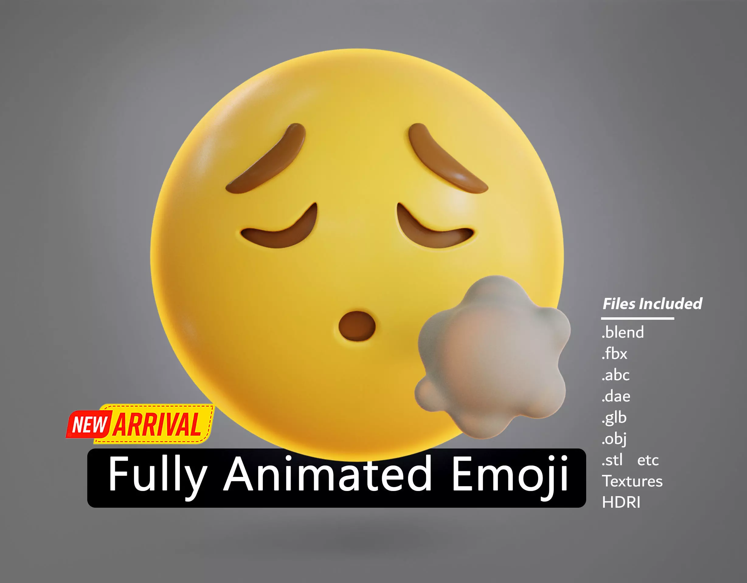 face Exhaling Animated Emoji Low-poly 3D model_0