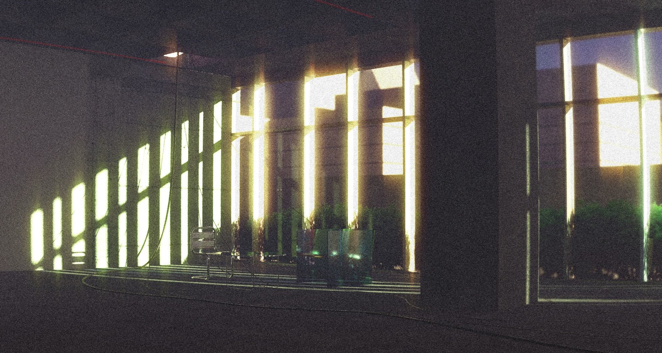 Chairs and a Table Inside the Concrete Low-poly 3D model_2