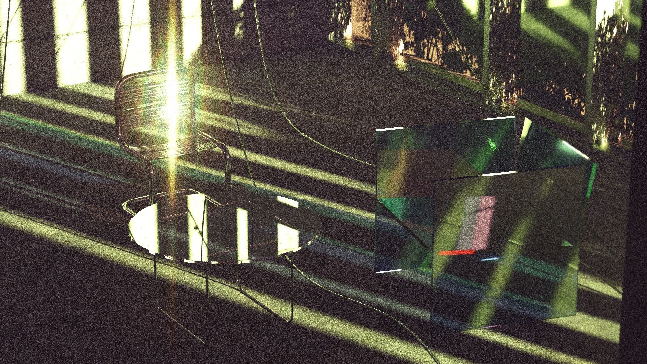 Chairs and a Table Inside the Concrete Low-poly 3D model_3