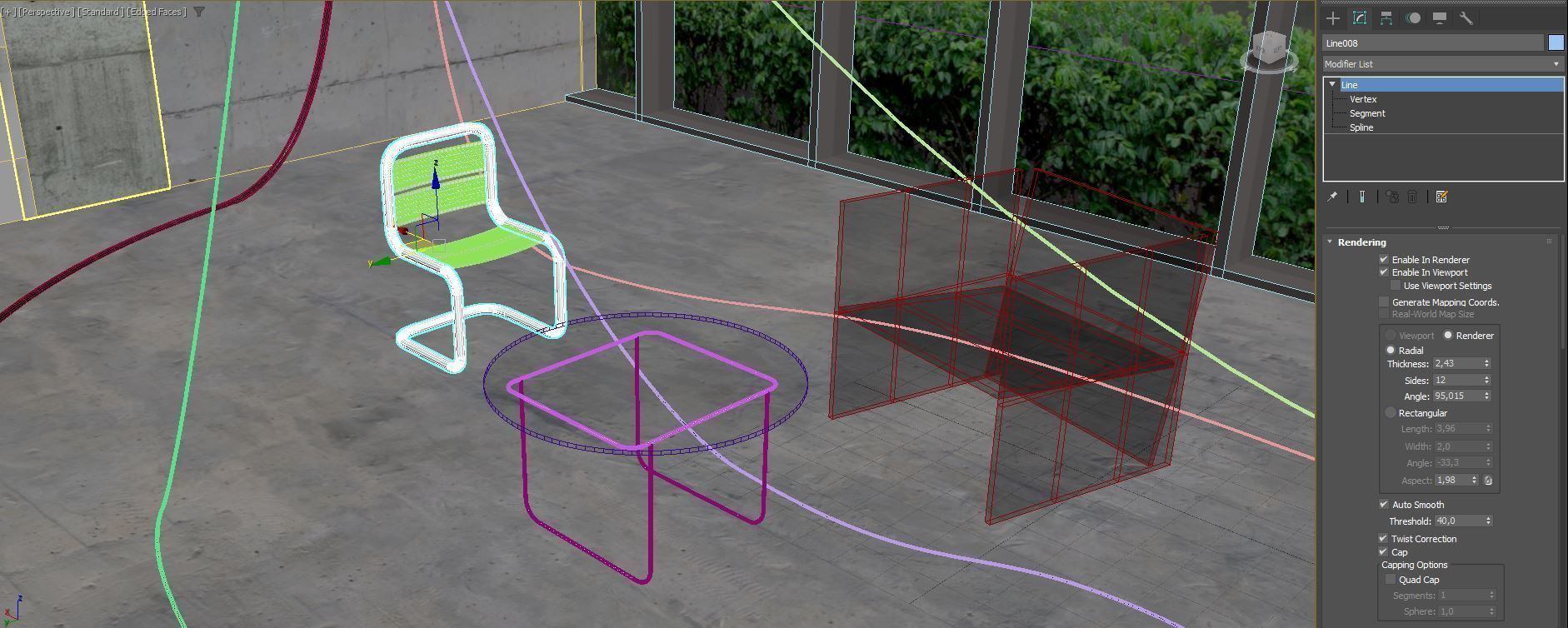 Chairs and a Table Inside the Concrete Low-poly 3D model_4